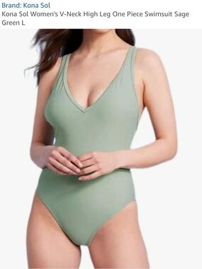 Kona Sol Sage Green V-Neck One-Piece Swimsuit
